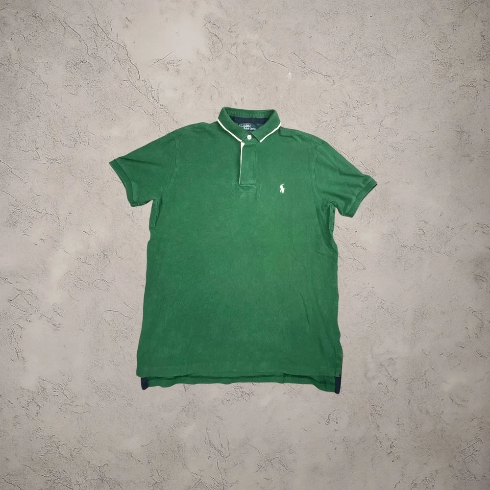 Polo Ralph Lauren Mens Large Green Custom Fit Short Sleeve Polo Shirt Y2K 0832